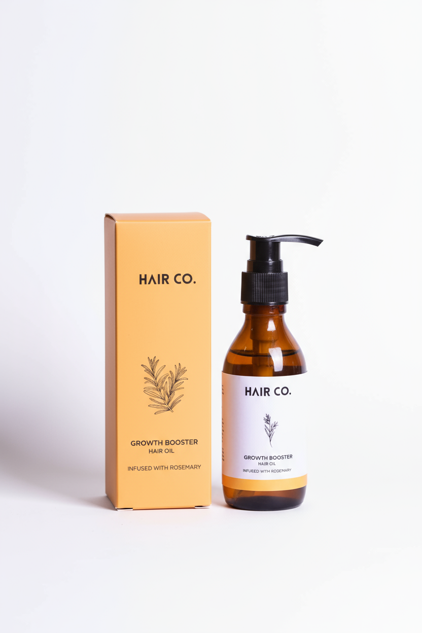 "Hair Co. Growth Booster Hair Oil with box – organic rosemary-infused hair oil to stop hair fall and boost growth"
